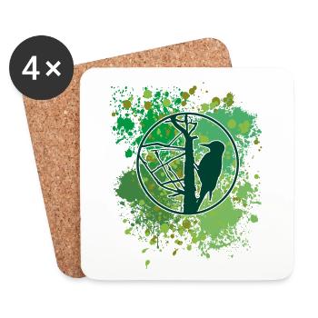 Woodpecker | Woodpecker | Silhouette | bird - Coasters (set of 4) - white - Front