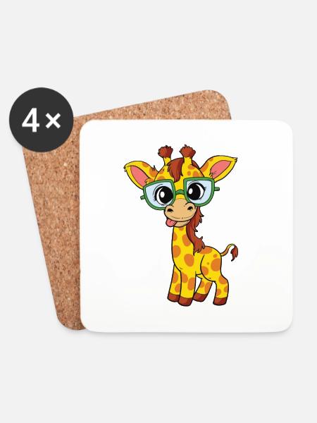 Süße Giraffe mit Brille - Nerd - Streber Giraffen - Untersetzer (4er-Set) - Weiß