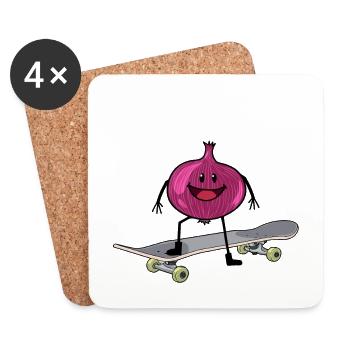 Skateboard Skater Skating Sport Onion Vegetables - Coasters (set of 4) - white - Front