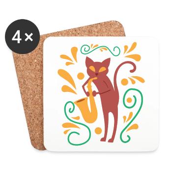 Cat Playing Saxophone Funny Cute Kitty product - Coasters (set of 4) - white - Front