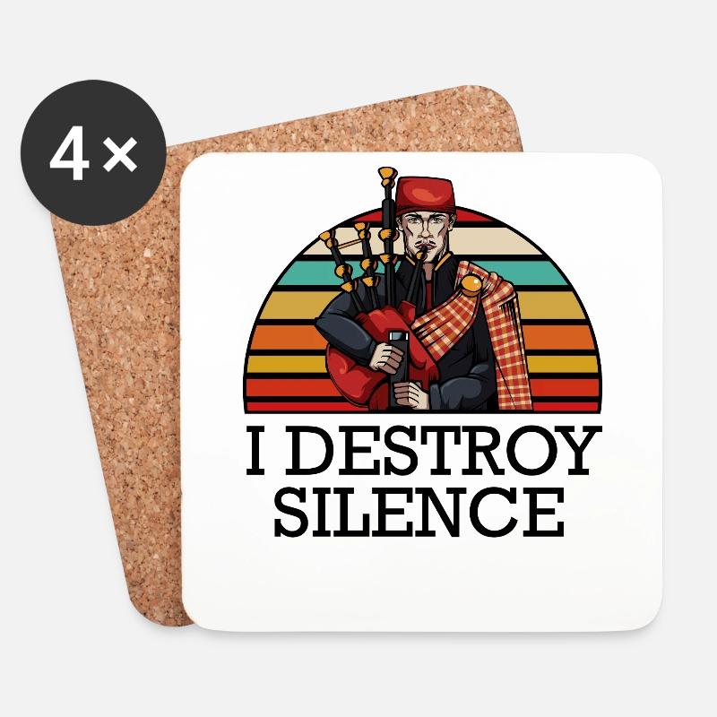 I Destroy Silence | Regalo cornamusa cornamusa - Sottobicchieri (set da 4 pezzi) - bianco