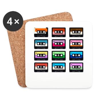 80 années 80 rétro costume de tenue de cassette vintage - Dessous de verre (lot de 4) - blanc - Devant
