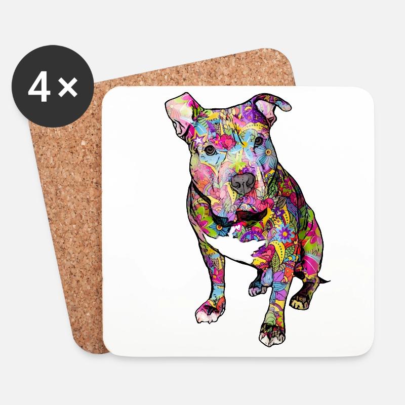 Pitbull Hippie - Untersetzer (4er-Set) - Weiß