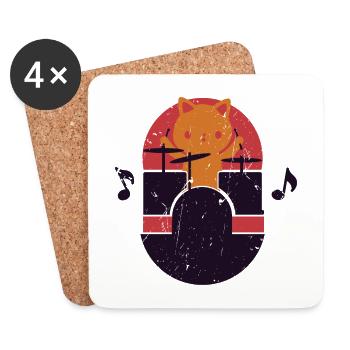 Cat Playing Drums Funny Drum Kit Drummer Gift - Coasters (set of 4) - white - Front