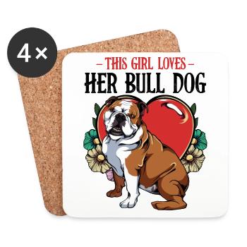 This Girl Loves Her Bulldog amour de chien cadeau - Dessous de verre (lot de 4) - blanc - Devant