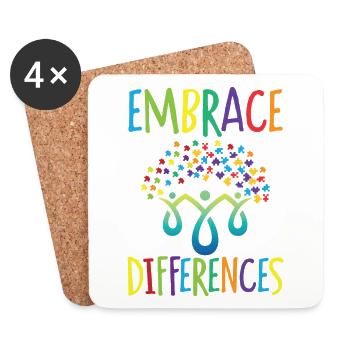 Embrace differences Autismus Handicap Verständnis - Untersetzer (4er-Set) - Weiß - Vorne