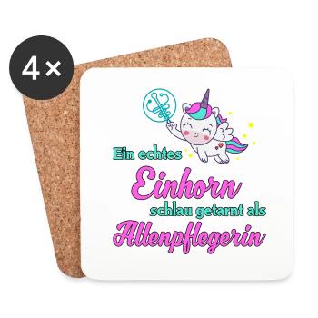 Ein Einhorn schlau getarnt als Altenpflegerin - Untersetzer (4er-Set) - Weiß - Vorne