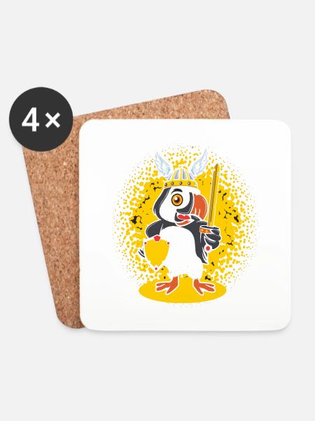 Puffin Viking Helmet Iceland - Coasters (set of 4) - white