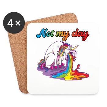 Not My Day unicorn spits vomit - Coasters (set of 4) - white - Front