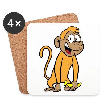 Singe à la banane - Dessous de verre (lot de 4) - blanc - Devant