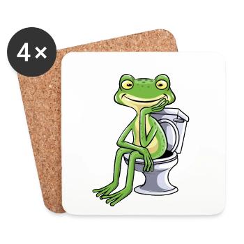Frosch Klo Kacken Toilette - Untersetzer (4er-Set) - Weiß - Vorne