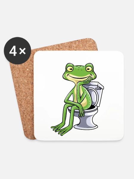 Frosch Klo Kacken Toilette - Untersetzer (4er-Set) - Weiß