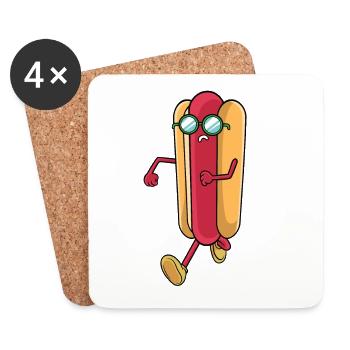 Hot Dog saucisse saucisse course lunettes de course - Dessous de verre (lot de 4) - blanc - Devant