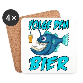 Folge dem Bier Tiefsee Fisch Anglerfisch Bierglas - Untersetzer (4er-Set) - Weiß - Vorne