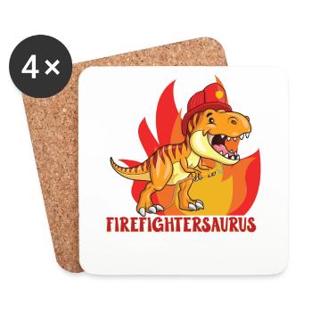 Firefightersaurus Dino Feuerwehrmann Feuerwehr - Untersetzer (4er-Set) - Weiß - Vorne