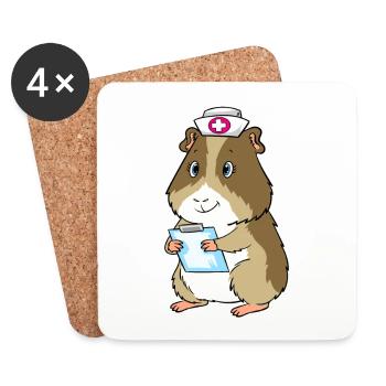 Infirmière de cochon d'Inde habillée - Dessous de verre (lot de 4) - blanc - Devant