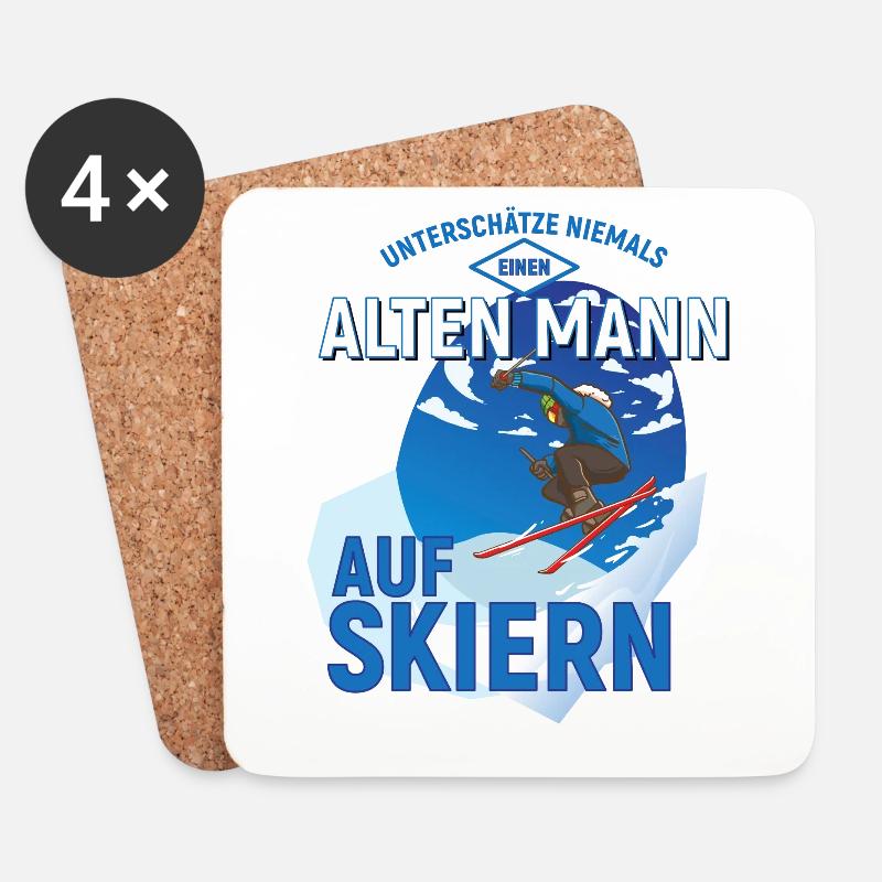 Unterschätze niemals einen alten Mann auf Skiener - Untersetzer (4er-Set) - Weiß