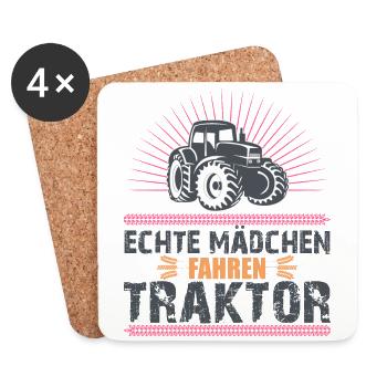 Echte Mädchen fahren Traktor Trecker Landwirt - Untersetzer (4er-Set) - Weiß - Vorne