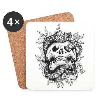 Tattoo Totenkopf Shirt mit Schlange für Musikfans - Untersetzer (4er-Set) - Weiß - Vorne