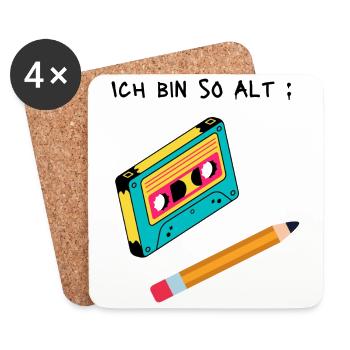 Bleistift & Kassette - Untersetzer (4er-Set) - Weiß - Vorne