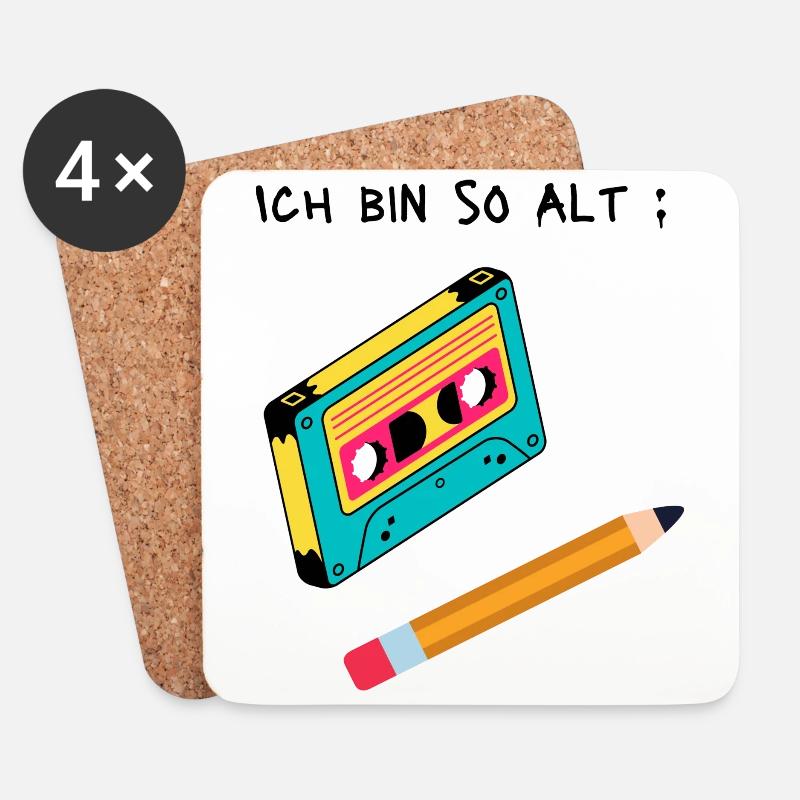 Bleistift & Kassette - Untersetzer (4er-Set) - Weiß