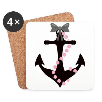 Anchor with bow and roses rope - Coasters (set of 4) - white - Front