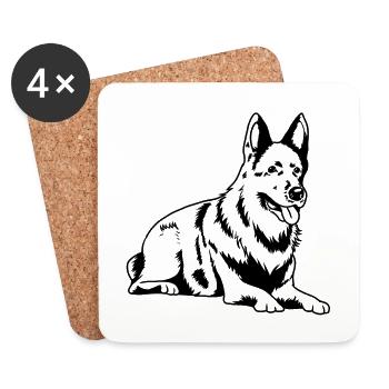 Berger Allemand Silhouette Berger Allemand Chien - Dessous de verre (lot de 4) - blanc - Devant
