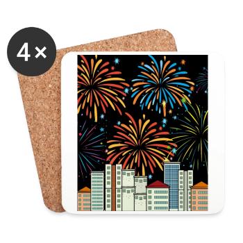 Feuerwerk Pyro Silvester Countdown - Untersetzer (4er-Set) - Weiß - Vorne