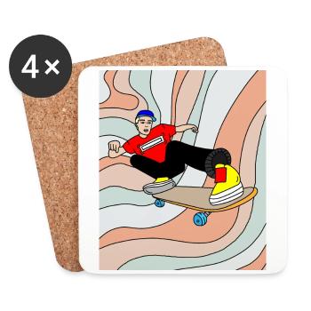 Retro Skateboarder & Skater Skateboard - Untersetzer (4er-Set) - Weiß - Vorne