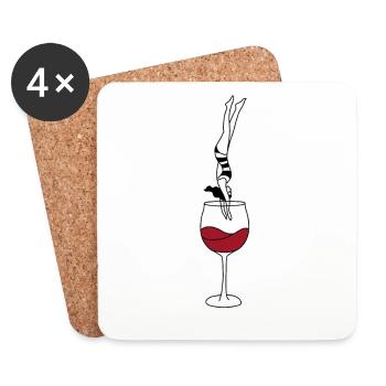 Amateurs de vin saut de tête Vino Illustration Girls - Dessous de verre (lot de 4) - blanc - Devant