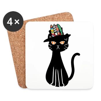 Hippie Cat Cats Chaton Chats Animaux de compagnie Enfants - Dessous de verre (lot de 4) - blanc - Devant