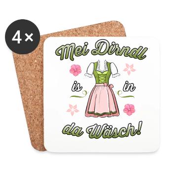 Mei Dirndl is in da Wäsch Trachtenshirt Oktoberfes - Untersetzer (4er-Set) - Weiß - Vorne