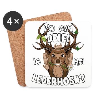 Wo zum Deifi is mei Lederhosn Ersatz Tracht - Untersetzer (4er-Set) - Weiß - Vorne