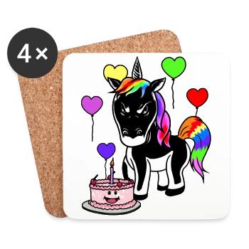 Joyeux anniversaire cadeau d’anniversaire gâteau licorne - Dessous de verre (lot de 4) - blanc - Devant