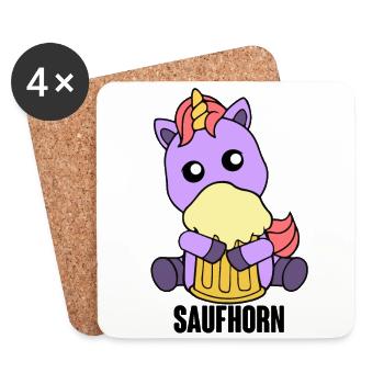 Saufhorn Einhorn Unicorn Biertrinker Saufen Bier - Untersetzer (4er-Set) - Weiß - Vorne