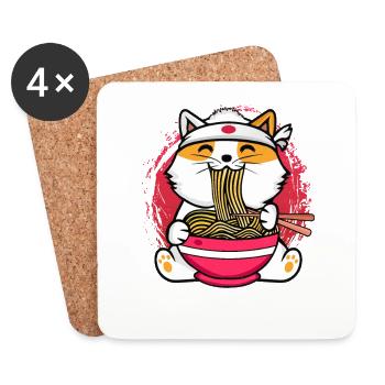 Japanische Nudeln Ramen Geschenk Kawaii Katze - Untersetzer (4er-Set) - Weiß - Vorne