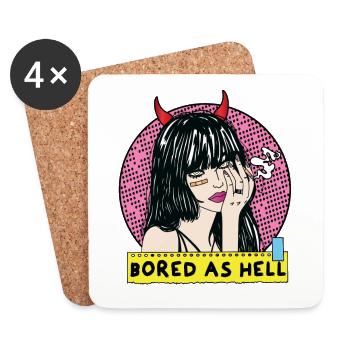 POP-ART Bored As Hell ARTWORK, Devil Frau années 80 - Dessous de verre (lot de 4) - blanc - Devant