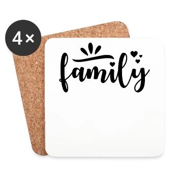 Familie Text mit Herzen - Untersetzer (4er-Set) - Weiß - Vorne
