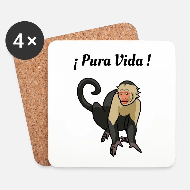 Pura Vida - Affe - Untersetzer (4er-Set) - Weiß
