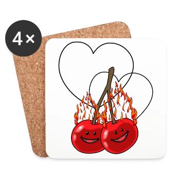 fiery cherries cherry hot fruit hearts - Coasters (set of 4) - white - Front