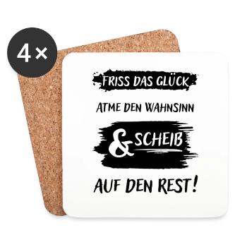 Fress das Glück, Atme den Wahnsinn - Untersetzer (4er-Set) - Weiß - Vorne
