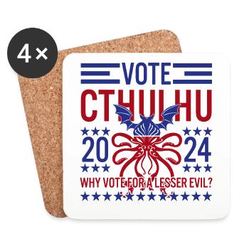 Vote Cthulhu 2024 Drôle d’élection Cadeau lovecraftien - Dessous de verre (lot de 4) - blanc - Devant