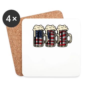 Tasse à bière américaine du 4 juillet pour les amateurs de bière - Dessous de verre (lot de 4) - blanc - Devant