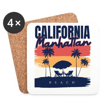 Manhattan Beach California Vacation Ocean Palm - Coasters (set of 4) - white - Front