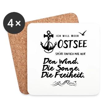 Ich will Meer Ostsee Spruch mit Anker und Möwe - Untersetzer (4er-Set) - Weiß - Vorne