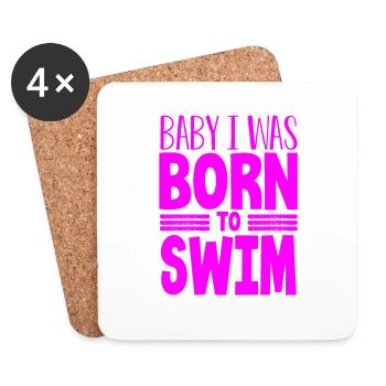 Cadeaux de nageur Bébé je suis né pour nager Nager - Dessous de verre (lot de 4) - blanc - Devant
