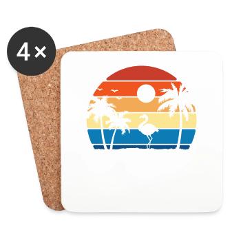 Flamingo Vintage Rétro Coucher de Soleil Flamant Rose - Dessous de verre (lot de 4) - blanc - Devant