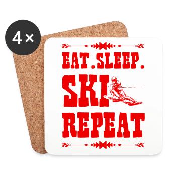 Eat Sleep Ski Repeat - Untersetzer (4er-Set) - Weiß - Vorne
