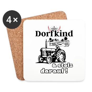 Dorfkind und stolz darauf- Spruch mit Traktor - Untersetzer (4er-Set) - Weiß - Vorne