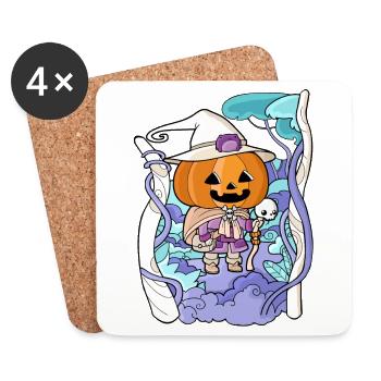 Halloween Creepy Kawaii Kürbis Pastel Gothic - Untersetzer (4er-Set) - Weiß - Vorne